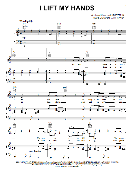 Chris Tomlin I Lift My Hands sheet music notes and chords. Download Printable PDF.