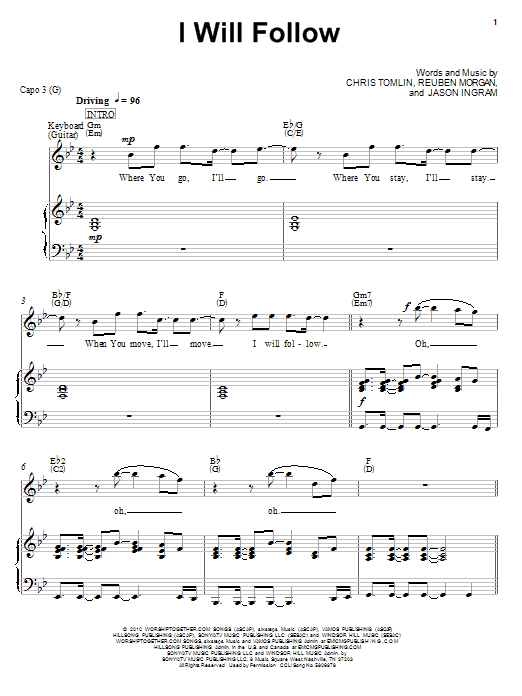 Chris Tomlin I Will Follow sheet music notes and chords. Download Printable PDF.