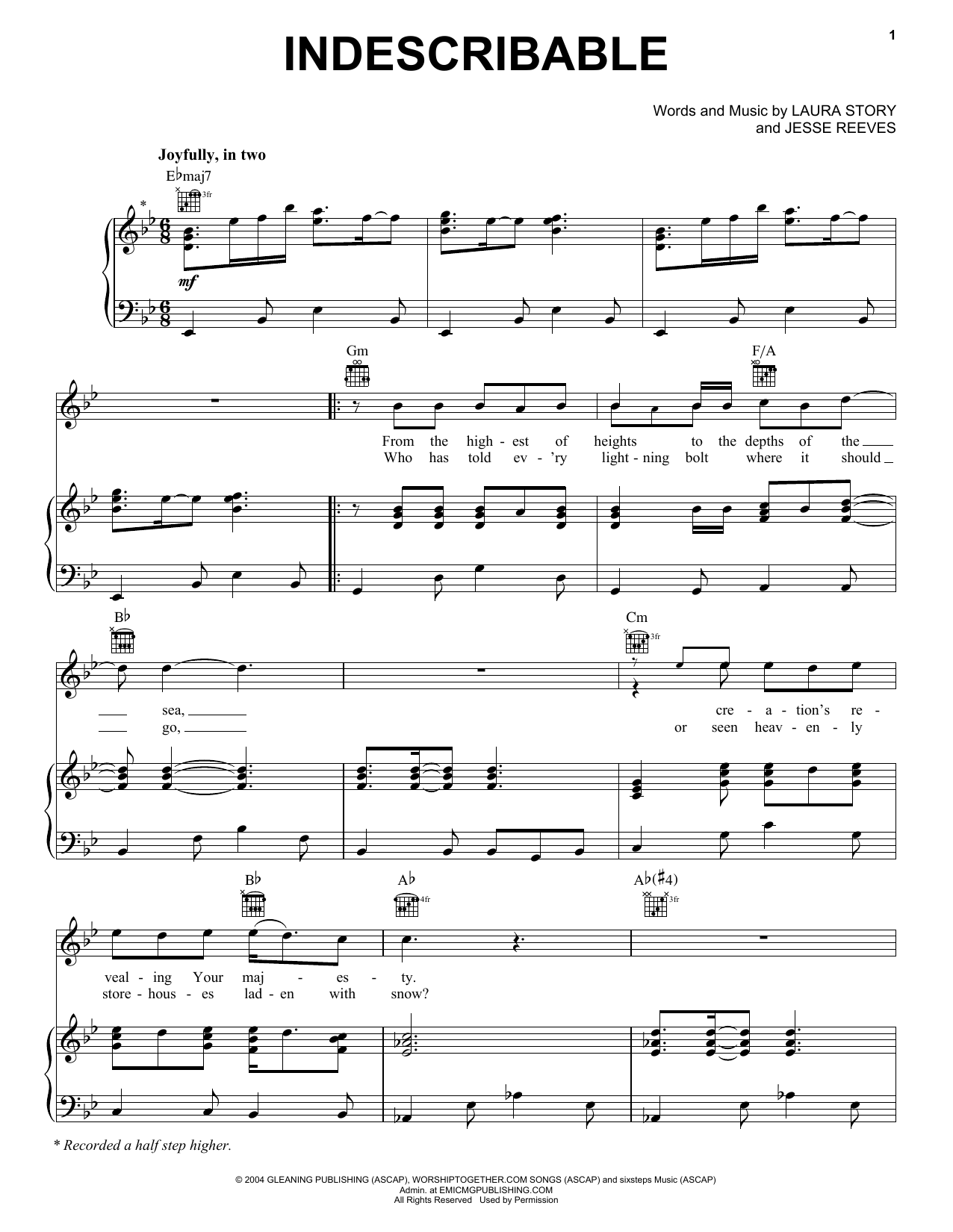 Chris Tomlin Indescribable sheet music notes and chords. Download Printable PDF.