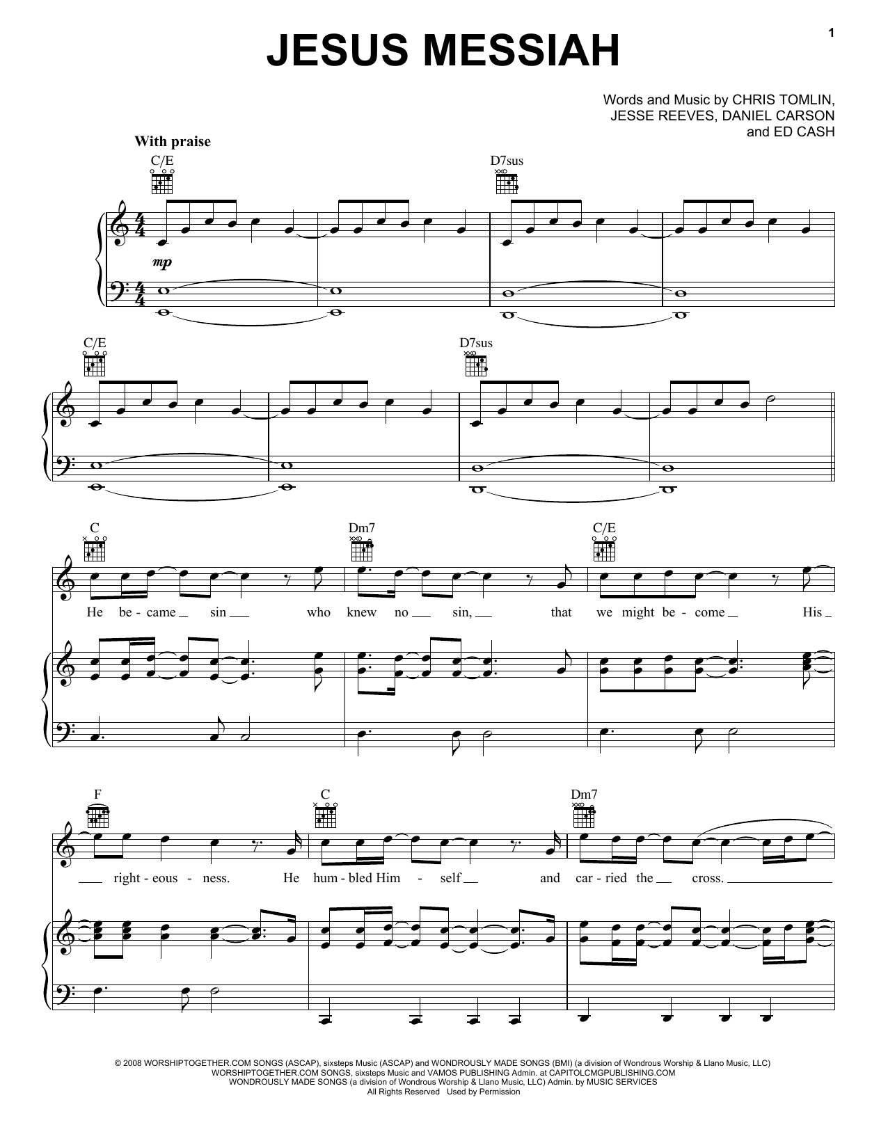 Chris Tomlin Jesus Messiah sheet music notes and chords. Download Printable PDF.