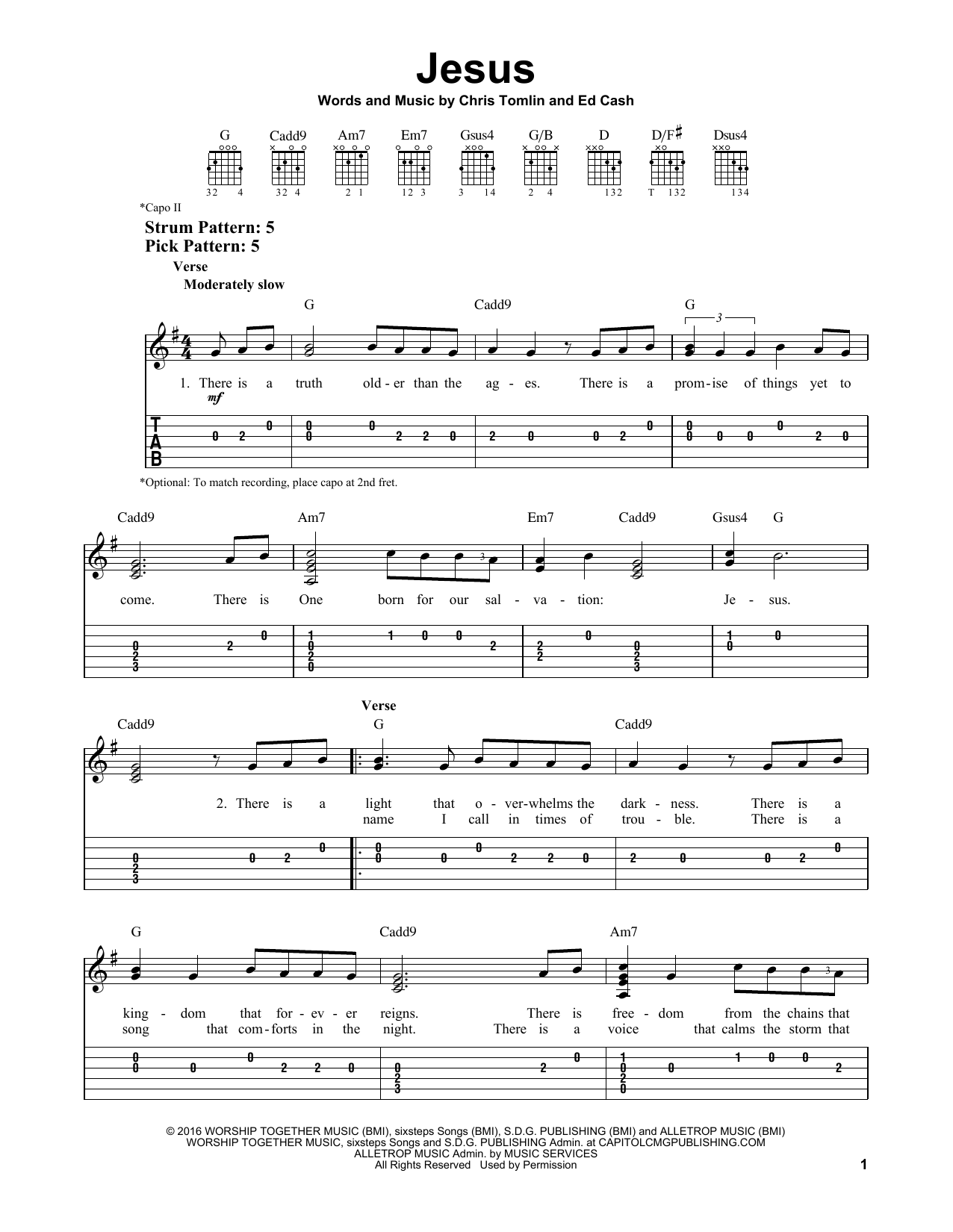 Chris Tomlin Jesus sheet music notes and chords. Download Printable PDF.