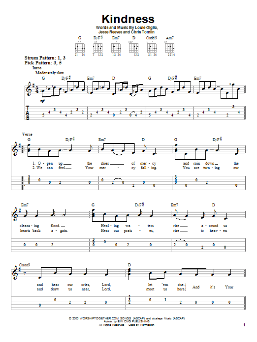 Chris Tomlin Kindness sheet music notes and chords. Download Printable PDF.