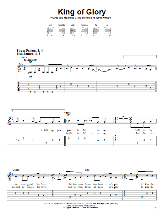 Chris Tomlin King Of Glory sheet music notes and chords. Download Printable PDF.