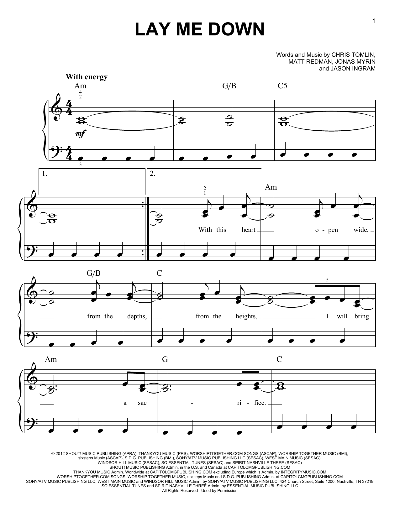 Chris Tomlin Lay Me Down sheet music notes and chords. Download Printable PDF.