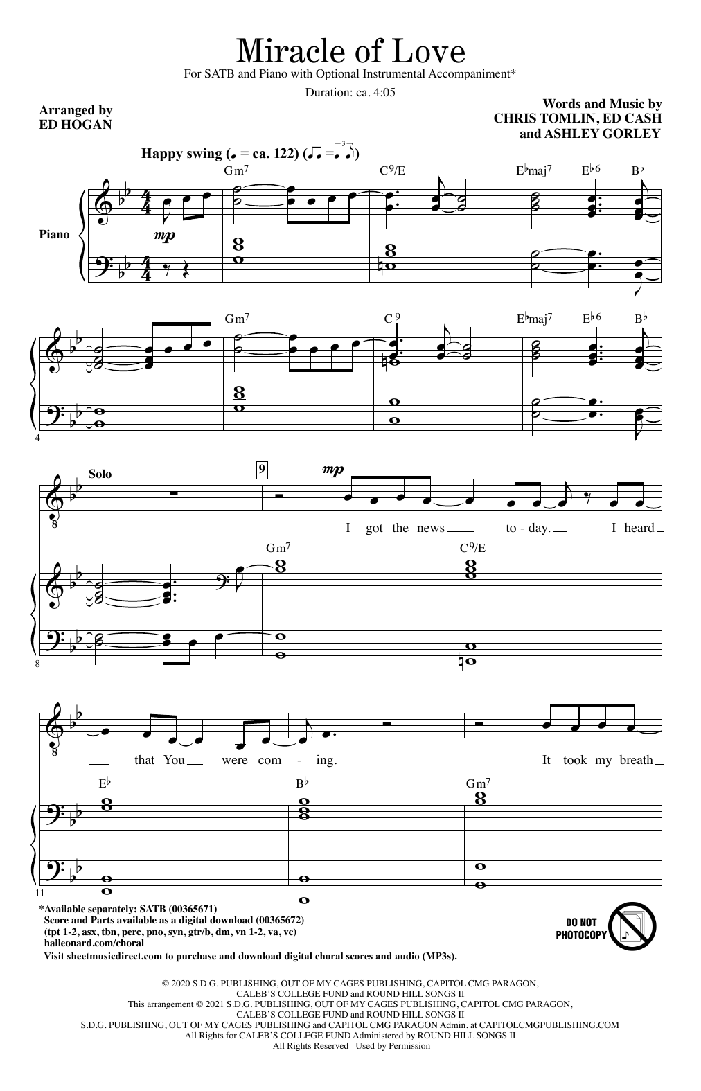 Chris Tomlin Miracle Of Love (arr. Ed Hogan) sheet music notes and chords. Download Printable PDF.