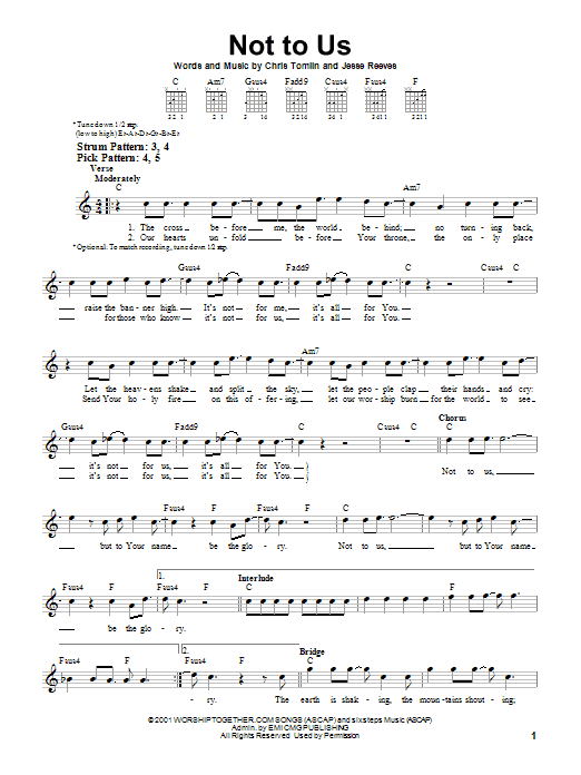 Chris Tomlin Not To Us sheet music notes and chords. Download Printable PDF.