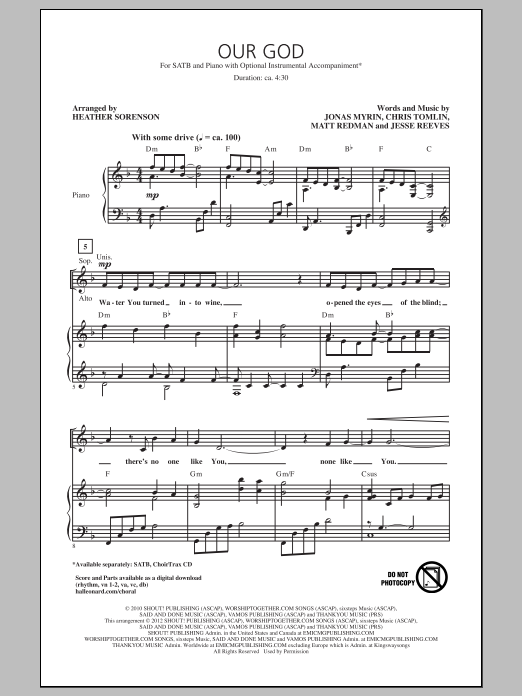 Chris Tomlin Our God (arr. Heather Sorenson) sheet music notes and chords. Download Printable PDF.