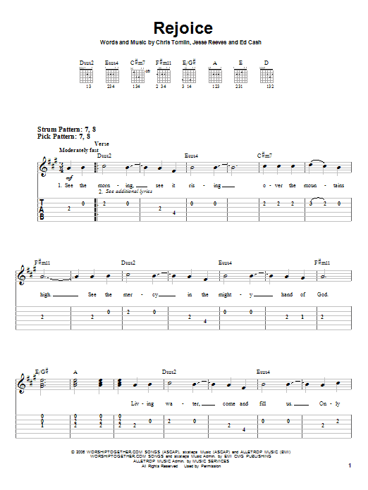 Chris Tomlin Rejoice sheet music notes and chords. Download Printable PDF.