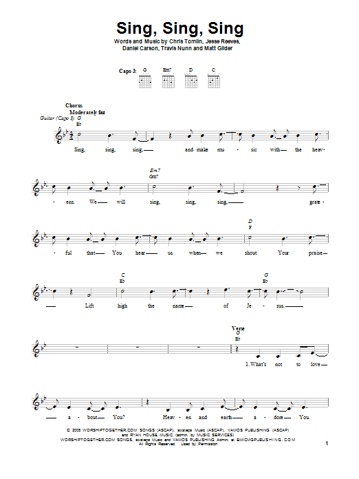 Chris Tomlin Sing Sing Sing sheet music notes and chords. Download Printable PDF.