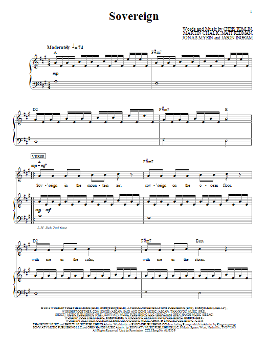 Learn to play Chris Tomlin Sovereign sheet music for Piano, Vocal & Guitar Chords (Right-Hand Melody) in minutes. Price: 7.8900$ Chris Tomlin Sovereign sheet music notes and chords arranged for Piano, Vocal & Guitar Chords (Right-Hand Melody)
