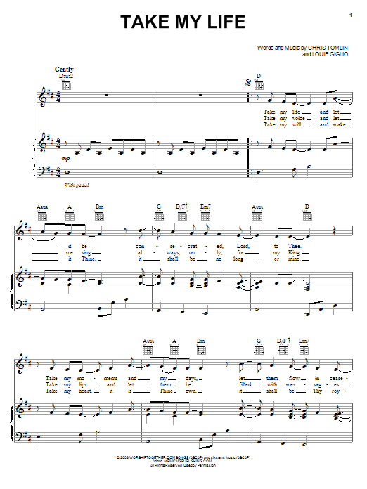 Chris Tomlin Take My Life sheet music notes and chords. Download Printable PDF.