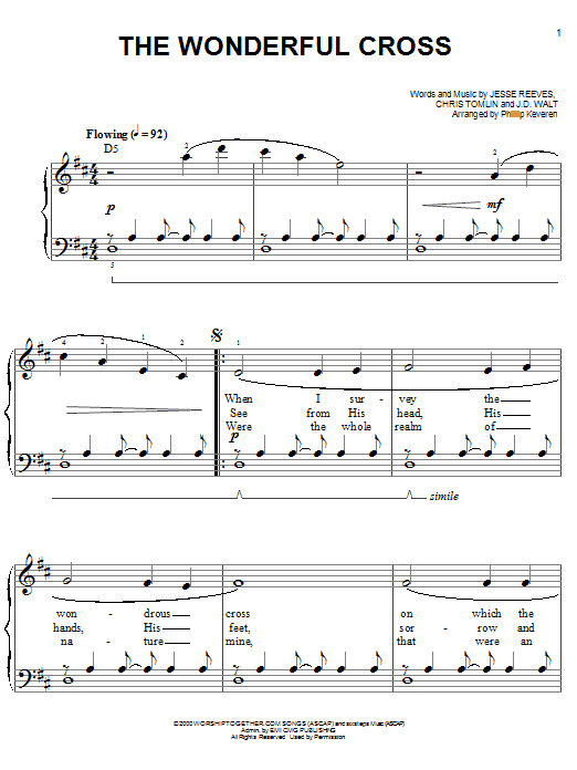 Learn to play Phillips, Craig & Dean The Wonderful Cross sheet music for Easy Piano in minutes. Price: 6.9900$ Phillips, Craig & Dean The Wonderful Cross sheet music notes and chords arranged for Easy Piano