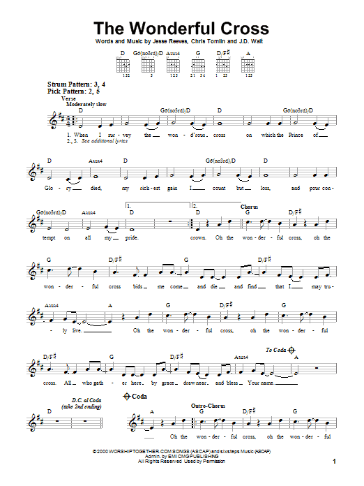 Phillips, Craig & Dean The Wonderful Cross sheet music notes and chords. Download Printable PDF.