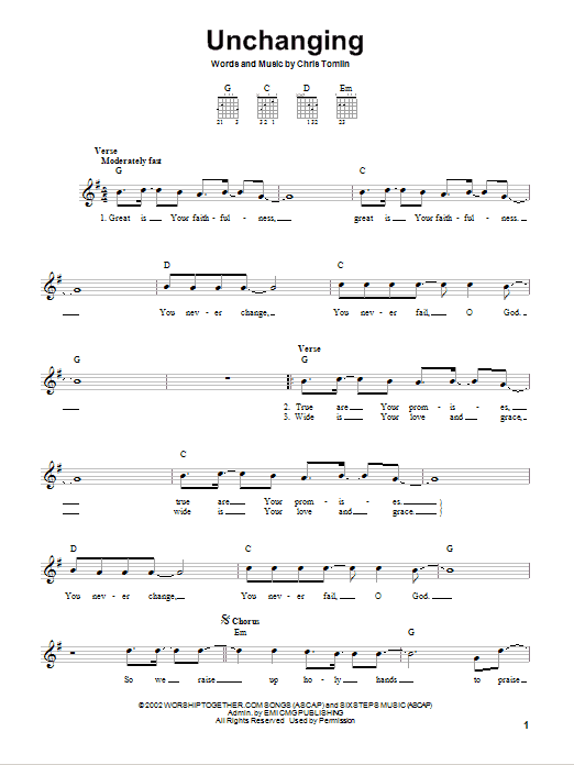 Chris Tomlin Unchanging sheet music notes and chords. Download Printable PDF.