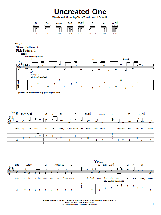 Chris Tomlin Uncreated One sheet music notes and chords. Download Printable PDF.