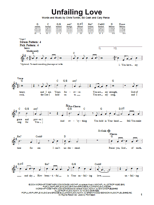 Chris Tomlin Unfailing Love sheet music notes and chords. Download Printable PDF.