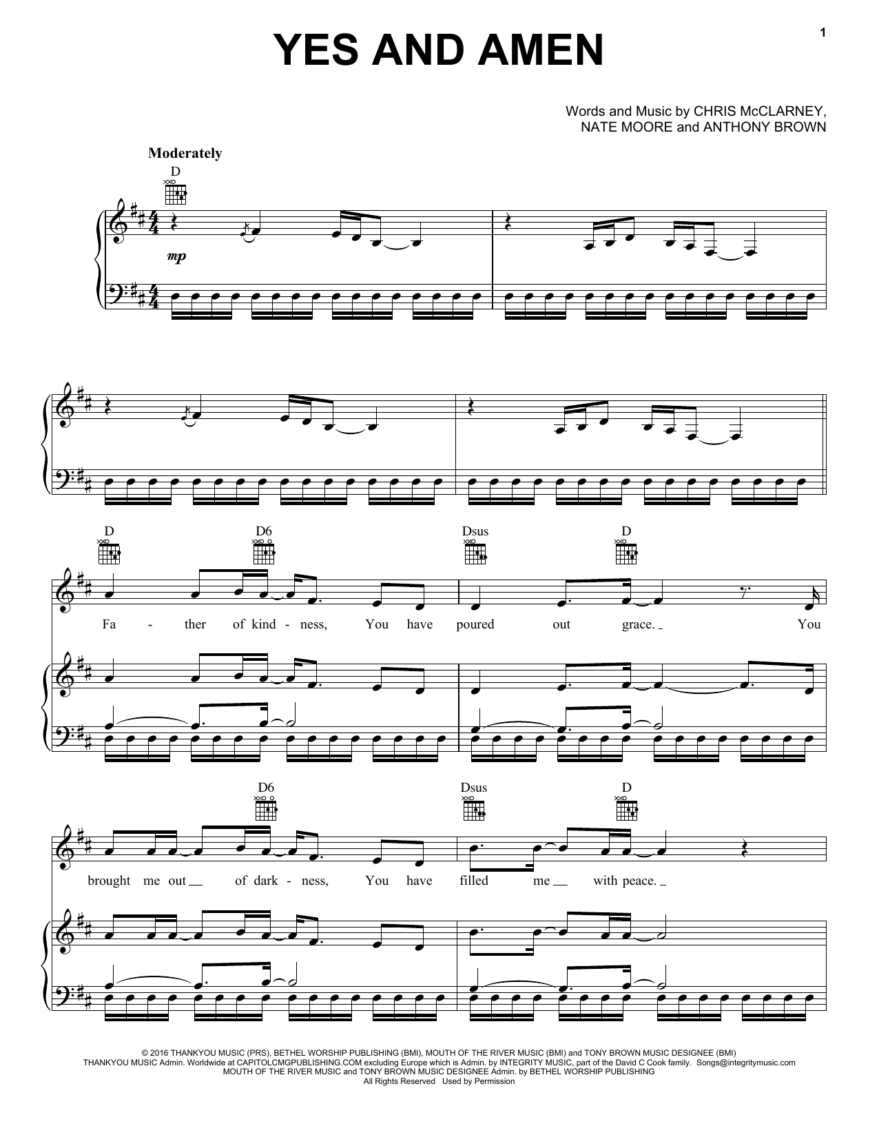 Chris Tomlin Yes And Amen sheet music notes and chords. Download Printable PDF.