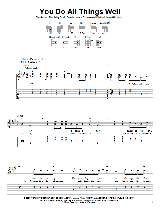 Chris Tomlin You Do All Things Well sheet music notes and chords. Download Printable PDF.