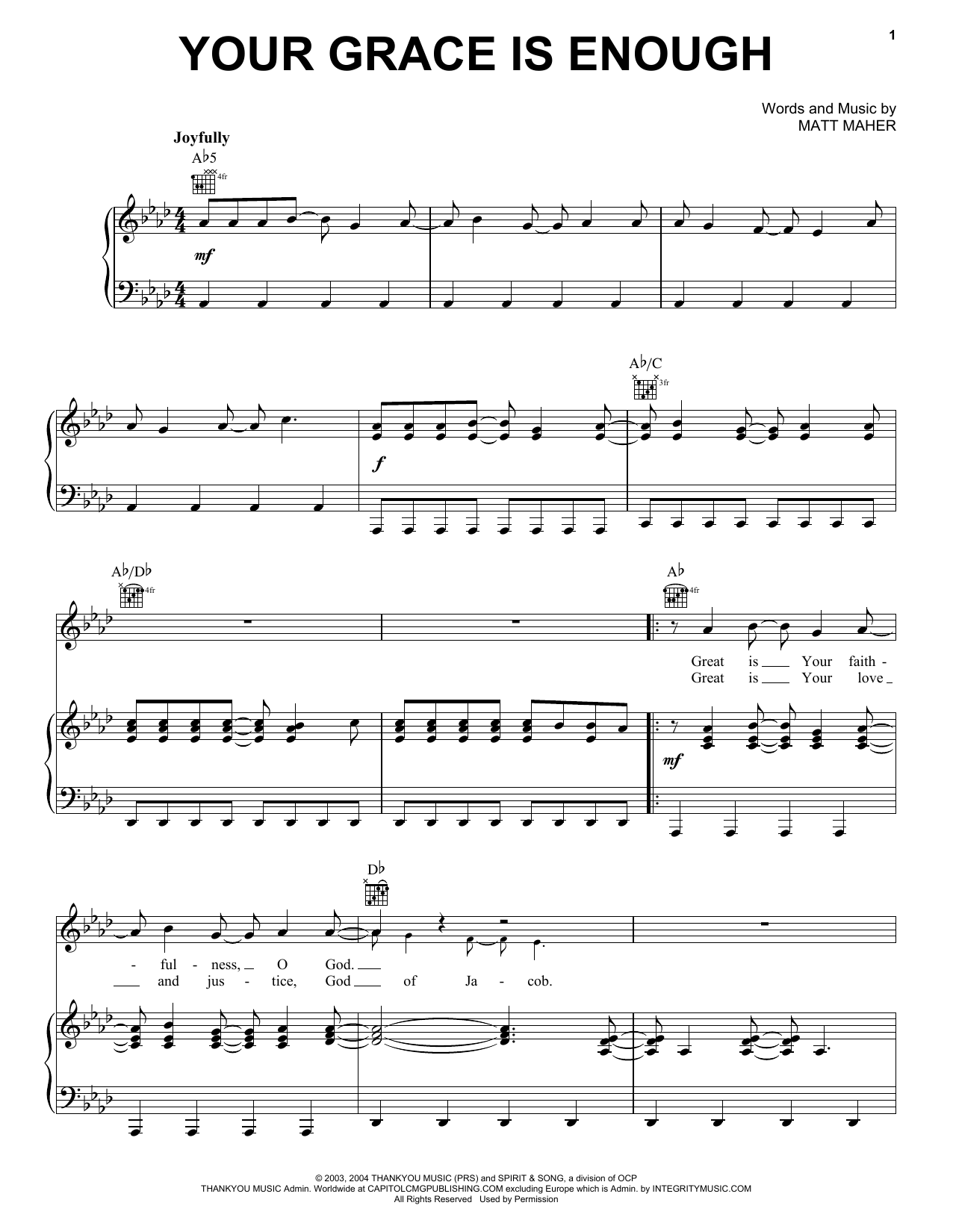 Chris Tomlin Your Grace Is Enough sheet music notes and chords. Download Printable PDF.