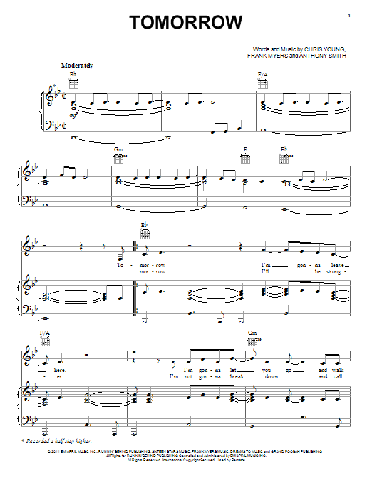 Chris Young Tomorrow sheet music notes and chords. Download Printable PDF.