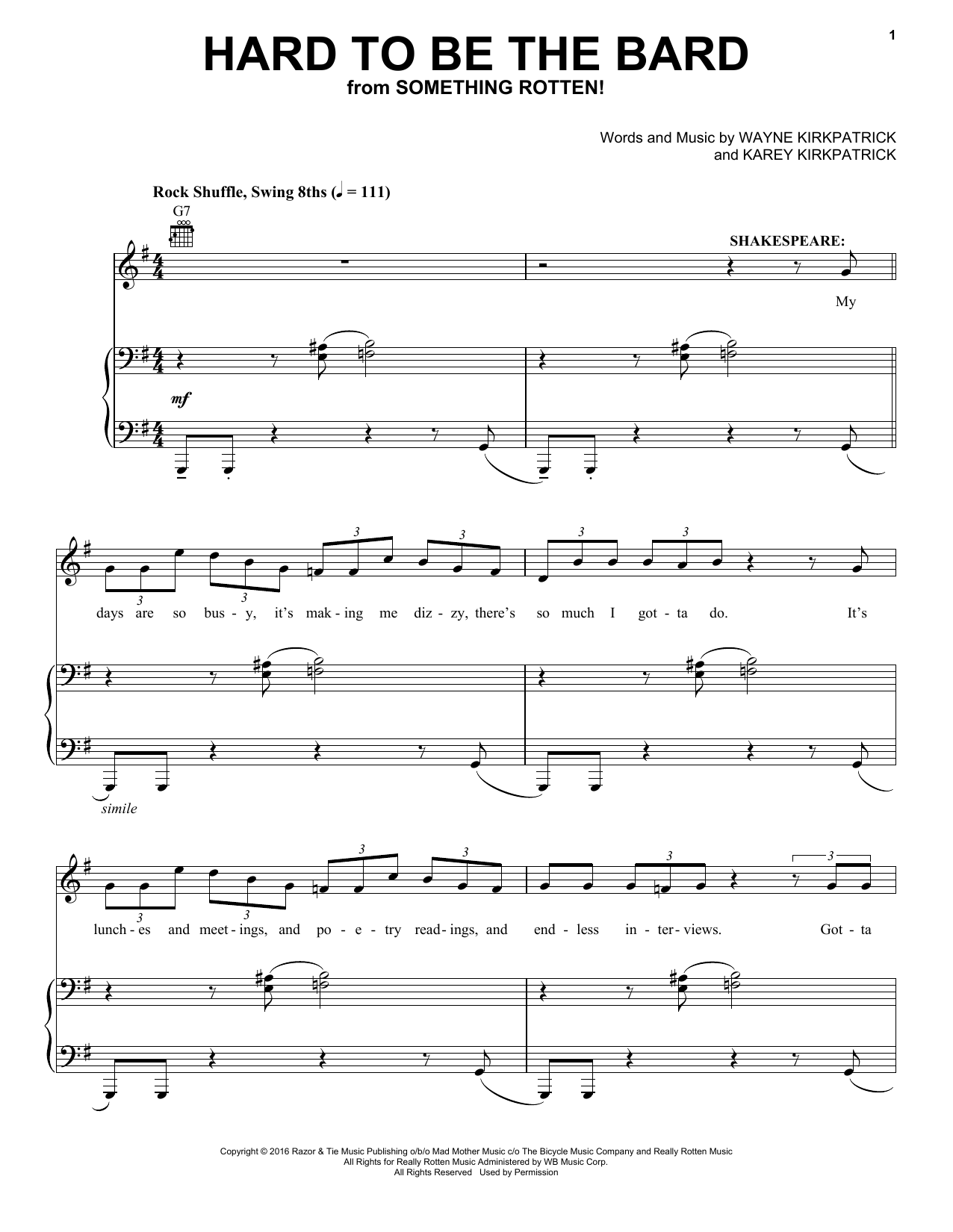 Christian Borle Hard To Be The Bard (from Something Rotten!) sheet music notes and chords. Download Printable PDF.