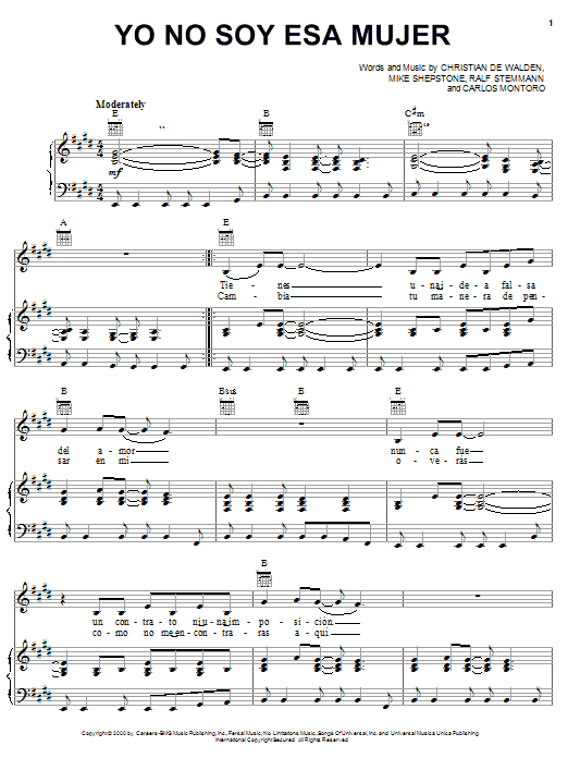 Learn to play Paulina Rubio Yo No Soy Esa Mujer sheet music for Piano, Vocal & Guitar Chords (Right-Hand Melody) in minutes. Price: 7.8900$ Paulina Rubio Yo No Soy Esa Mujer sheet music notes and chords arranged for Piano, Vocal & Guitar Chords (Right-Hand Melody)