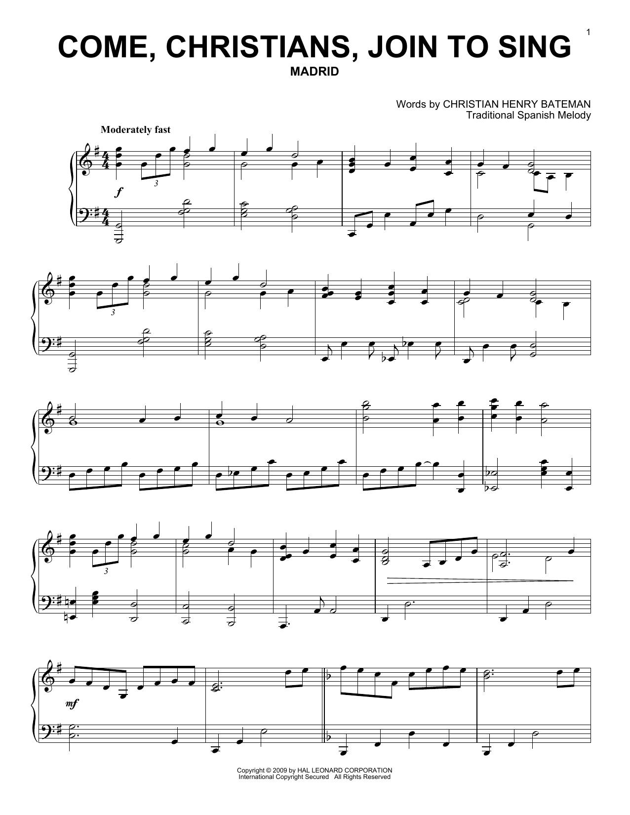 Learn to play Christian Henry Bateman Come, Christians, Join To Sing sheet music for Super Easy Piano in minutes. Price: 5.9900$ Christian Henry Bateman Come, Christians, Join To Sing sheet music notes and chords arranged for Super Easy Piano