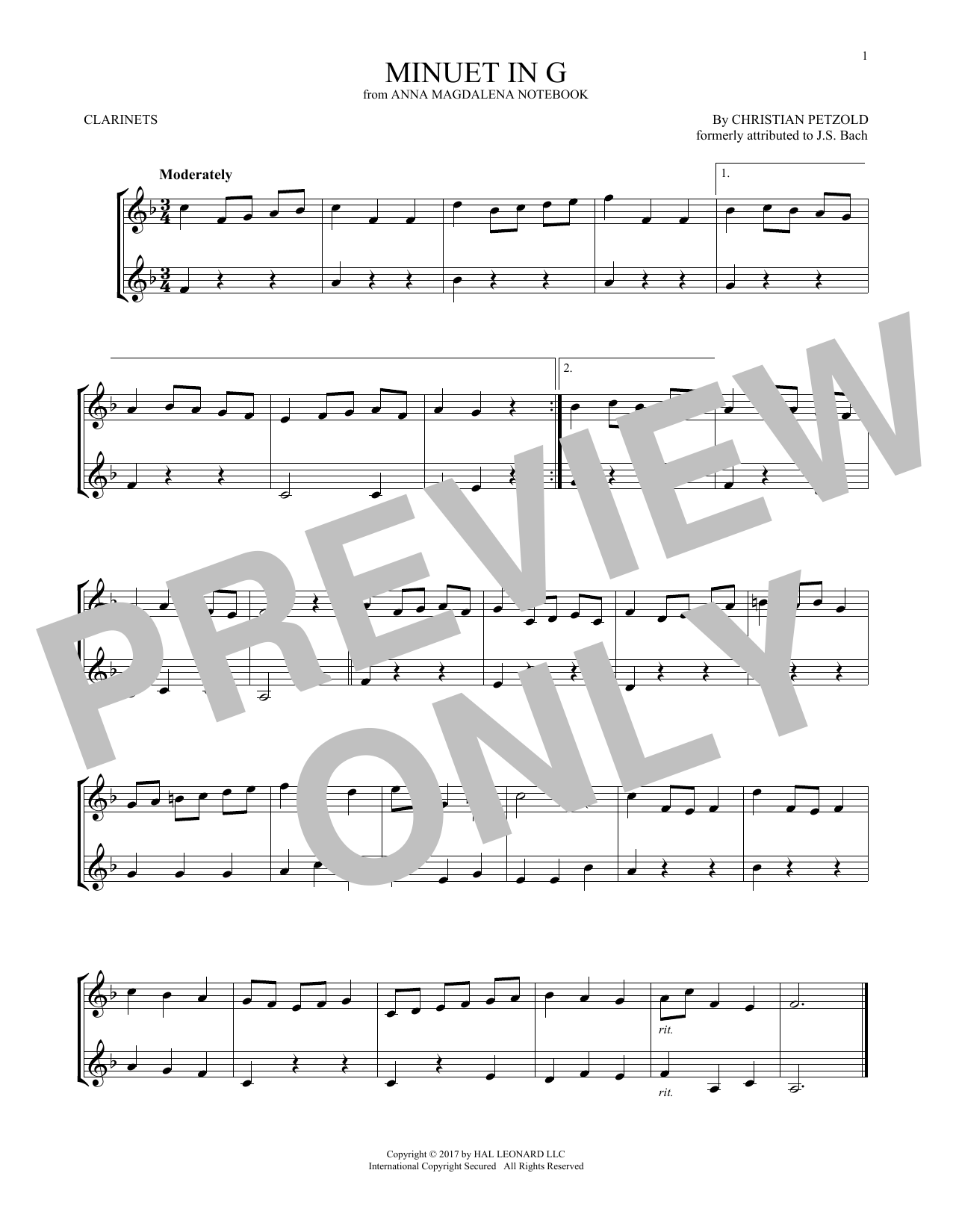 Christian Petzold Minuet In G Major, BWV Anh. 114 sheet music notes and chords. Download Printable PDF.