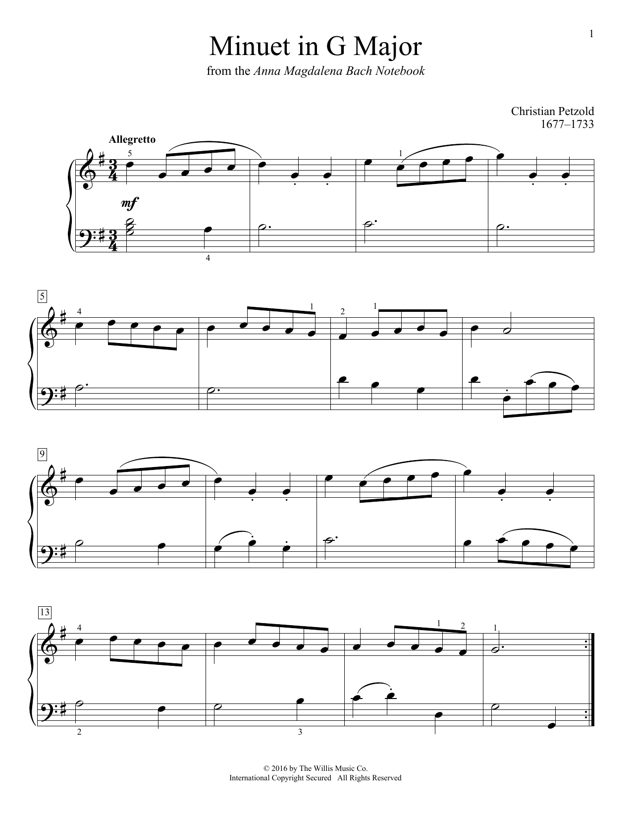 Christian Petzold Minuet In G Major sheet music notes and chords. Download Printable PDF.