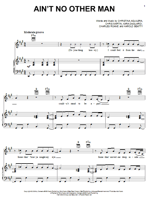 Christina Aguilera Ain't No Other Man sheet music notes and chords arranged for Piano, Vocal & Guitar Chords (Right-Hand Melody)