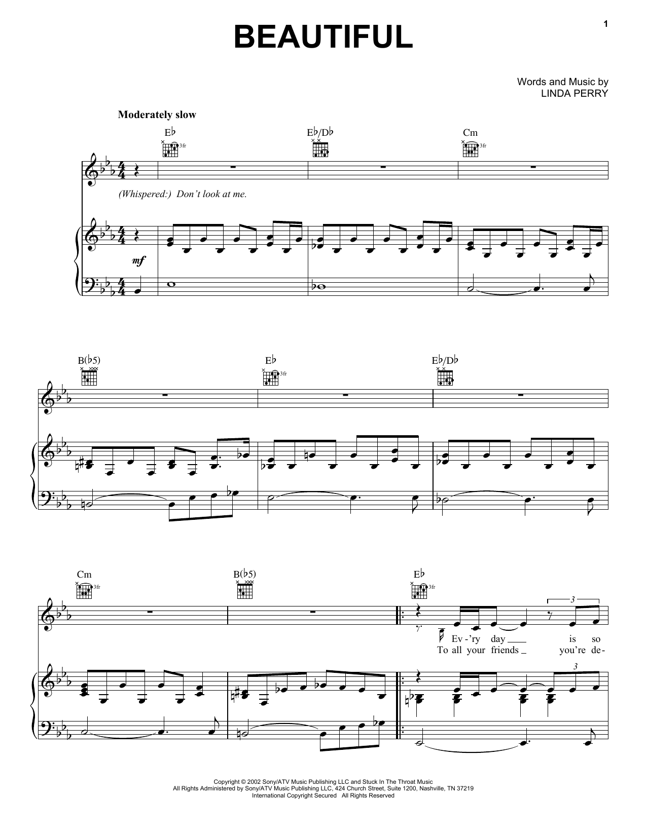 Christina Aguilera Beautiful sheet music notes and chords. Download Printable PDF.