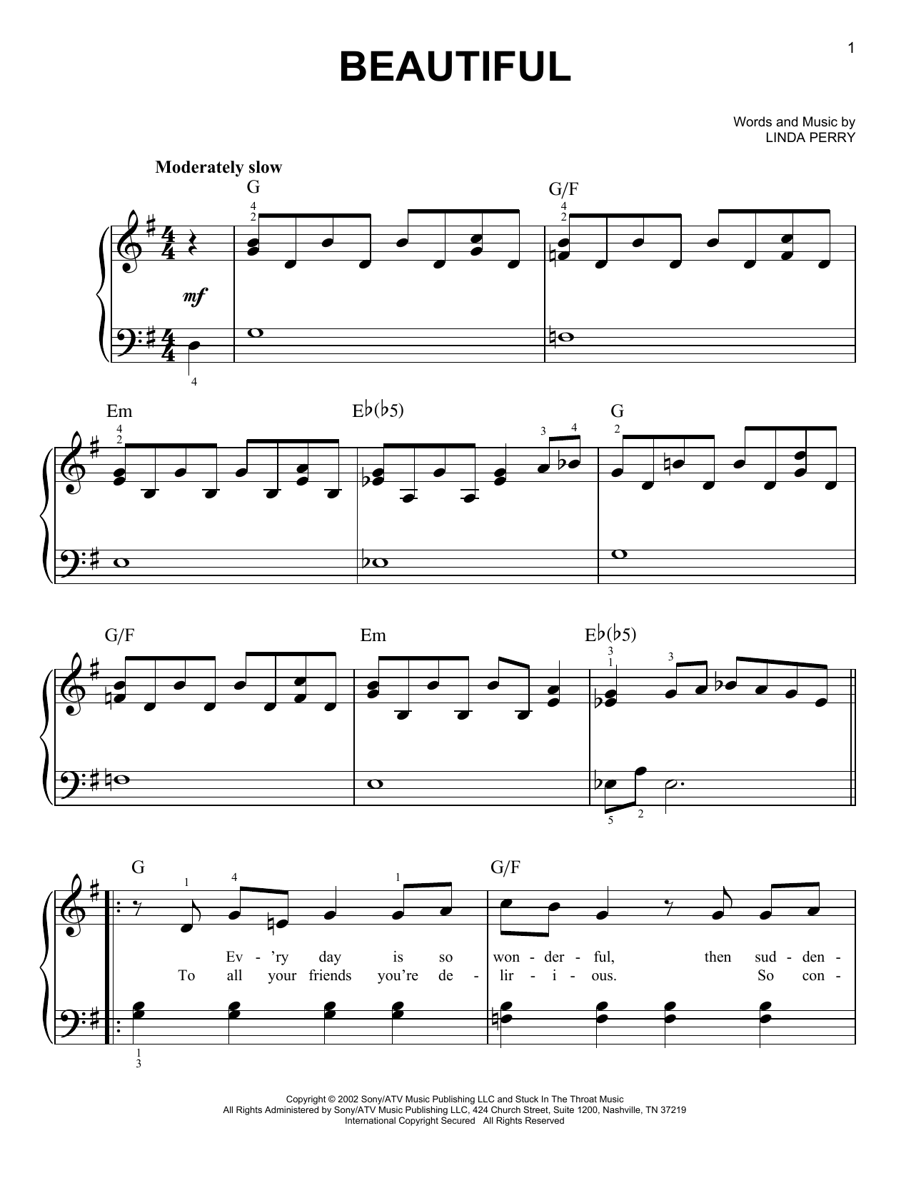 Christina Aguilera & Beverly McClellan Beautiful sheet music notes and chords. Download Printable PDF.