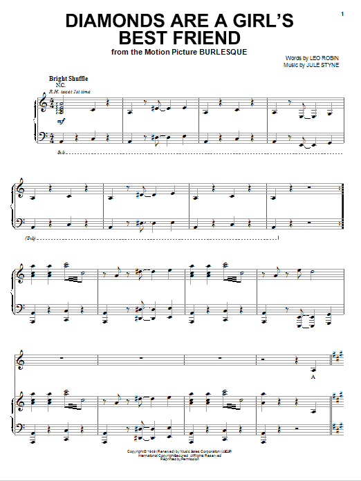 Christina Aguilera Diamonds Are A Girl's Best Friend sheet music notes and chords. Download Printable PDF.