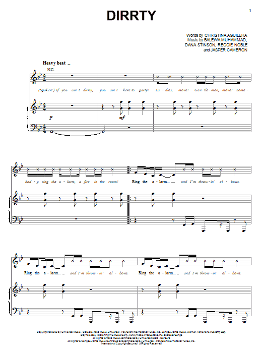 Learn to play Christina Aguilera Dirrty sheet music for Piano, Vocal & Guitar Chords in minutes. Price: 7.8900$ Christina Aguilera Dirrty sheet music notes and chords arranged for Piano, Vocal & Guitar Chords
