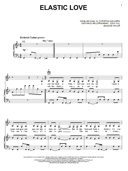 Learn to play Christina Aguilera Elastic Love sheet music for Piano, Vocal & Guitar Chords (Right-Hand Melody) in minutes. Price: 7.8900$ Christina Aguilera Elastic Love sheet music notes and chords arranged for Piano, Vocal & Guitar Chords (Right-Hand Melody)
