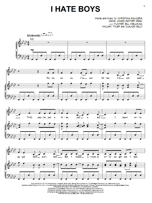 Learn to play Christina Aguilera I Hate Boys sheet music for Piano, Vocal & Guitar Chords (Right-Hand Melody) in minutes. Price: 7.8900$ Christina Aguilera I Hate Boys sheet music notes and chords arranged for Piano, Vocal & Guitar Chords (Right-Hand Melody)