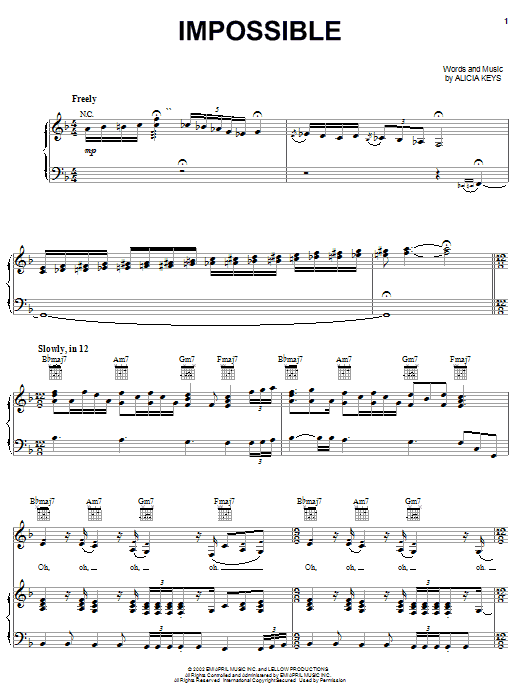 Learn to play Christina Aguilera Impossible sheet music for Piano, Vocal & Guitar Chords (Right-Hand Melody) in minutes. Price: 7.8900$ Christina Aguilera Impossible sheet music notes and chords arranged for Piano, Vocal & Guitar Chords (Right-Hand Melody)