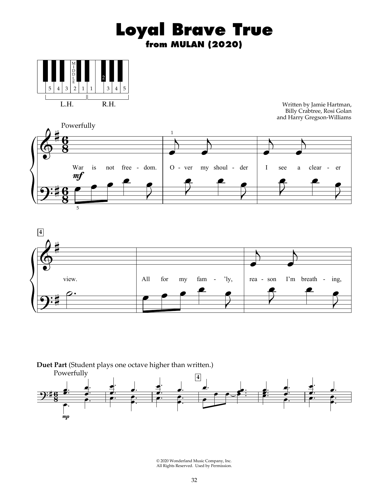 Christina Aguilera Loyal Brave True (from Mulan) sheet music notes and chords. Download Printable PDF.