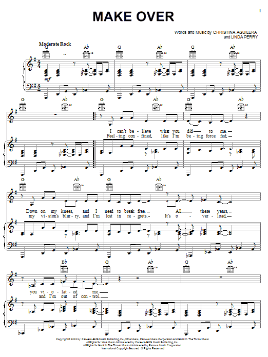 Learn to play Christina Aguilera Make Over sheet music for Piano, Vocal & Guitar Chords (Right-Hand Melody) in minutes. Price: 7.8900$ Christina Aguilera Make Over sheet music notes and chords arranged for Piano, Vocal & Guitar Chords (Right-Hand Melody)