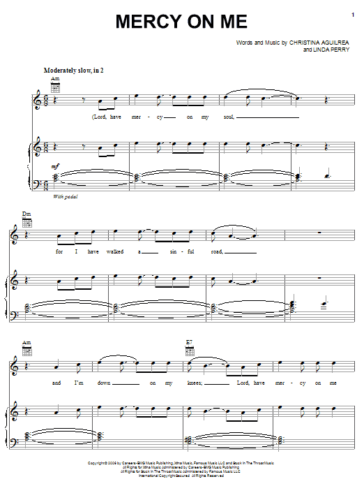 Christina Aguilera Mercy On Me sheet music notes and chords arranged for Piano, Vocal & Guitar Chords (Right-Hand Melody)