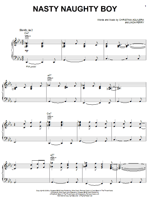 Christina Aguilera Nasty Naughty Boy sheet music notes and chords arranged for Piano, Vocal & Guitar Chords (Right-Hand Melody)