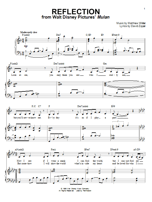 Christina Aguilera Reflection (Pop Version) (from Mulan) sheet music notes and chords. Download Printable PDF.