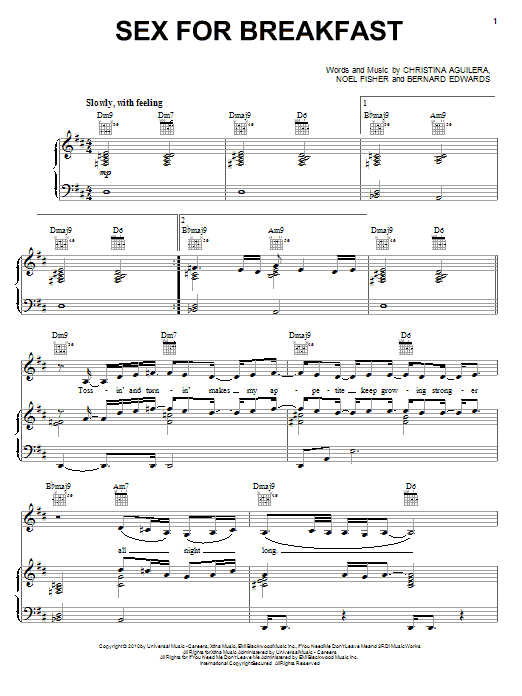 Christina Aguilera Sex For Breakfast sheet music notes and chords arranged for Piano, Vocal & Guitar Chords (Right-Hand Melody)