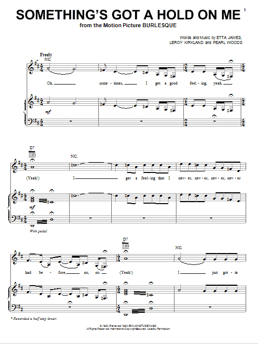 Christina Aguilera Something's Got A Hold On Me sheet music notes and chords. Download Printable PDF.