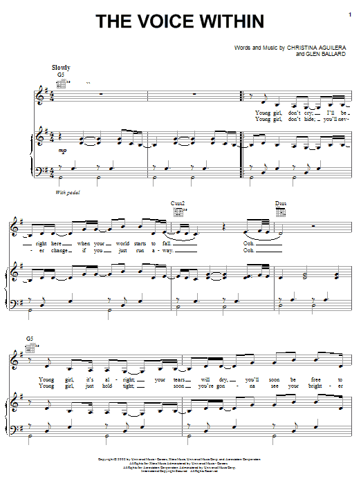 Christina Aguilera The Voice Within sheet music notes and chords. Download Printable PDF.