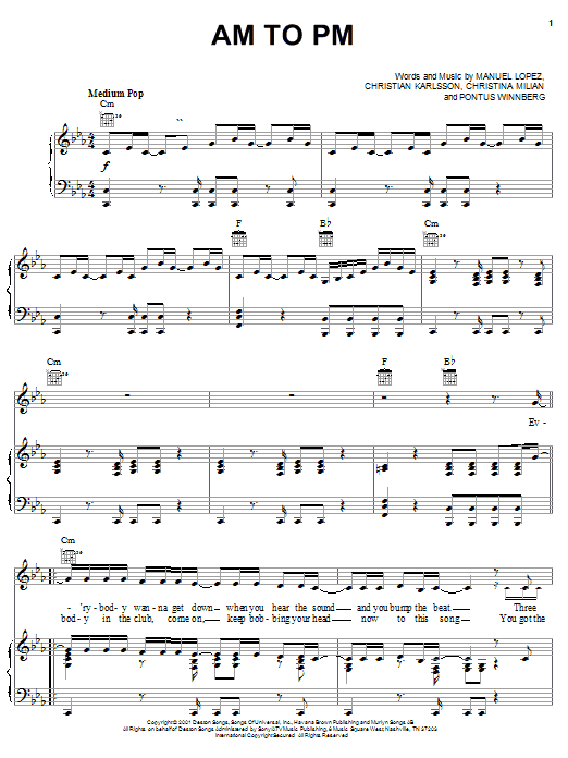 Christina Milian AM To PM sheet music notes and chords arranged for Piano, Vocal & Guitar Chords (Right-Hand Melody)