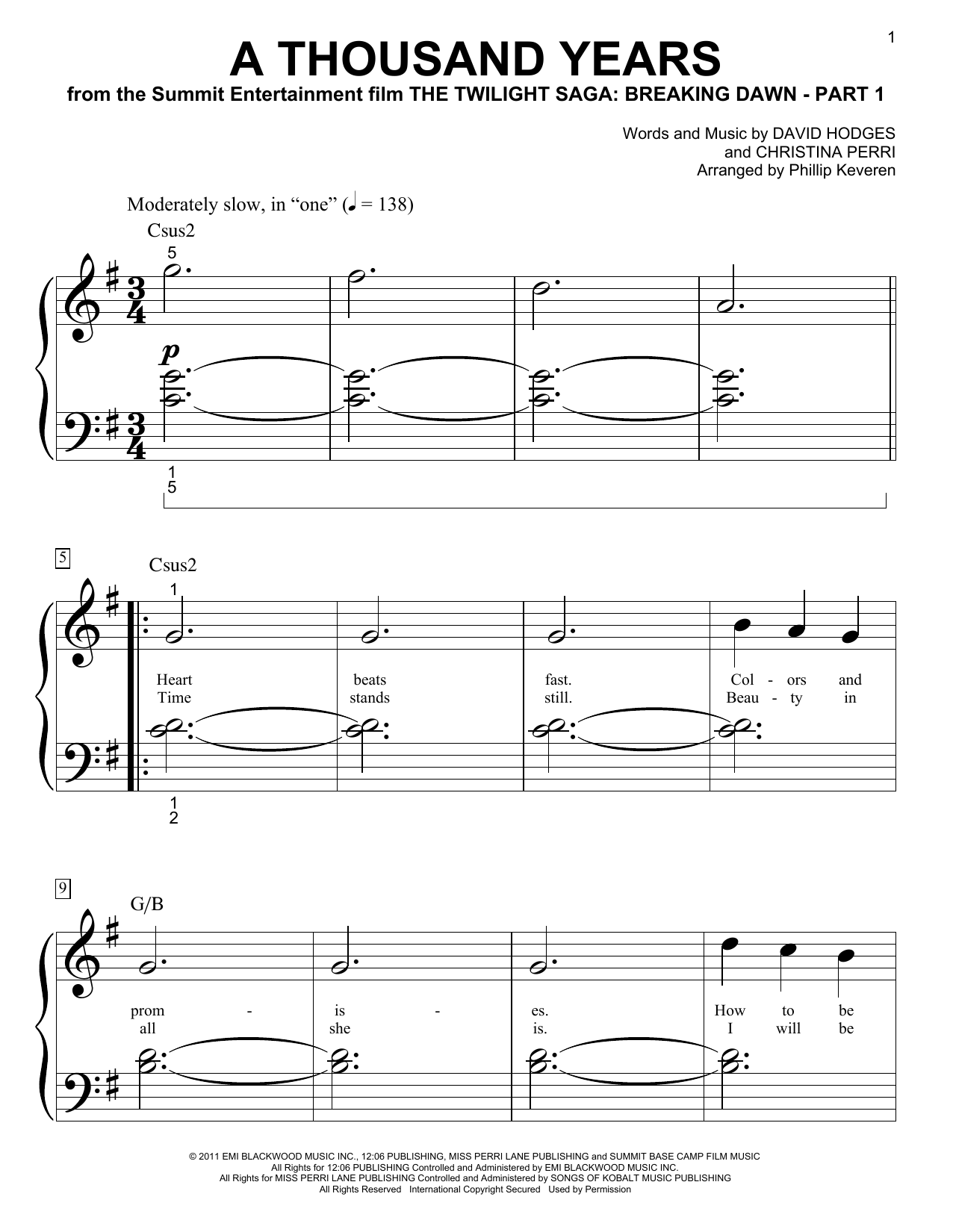 Christina Perri A Thousand Years (arr. Phillip Keveren) sheet music notes and chords. Download Printable PDF.