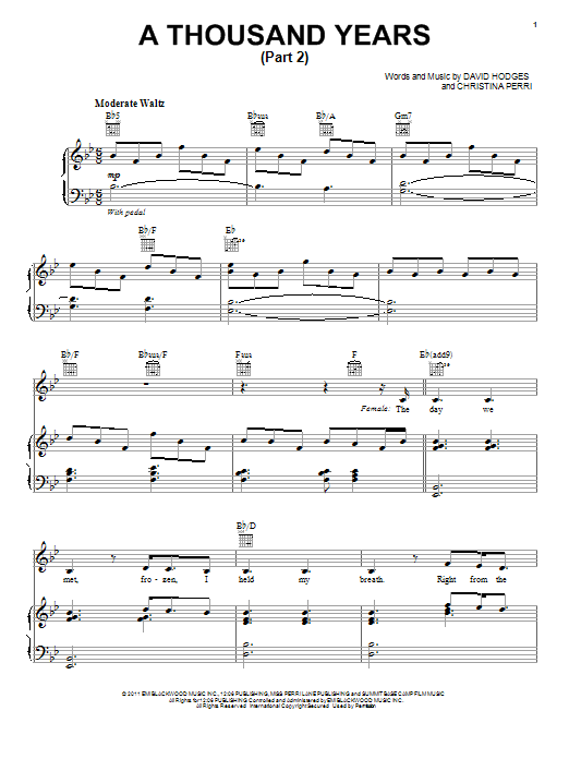 Christina Perri A Thousand Years sheet music notes and chords. Download Printable PDF.