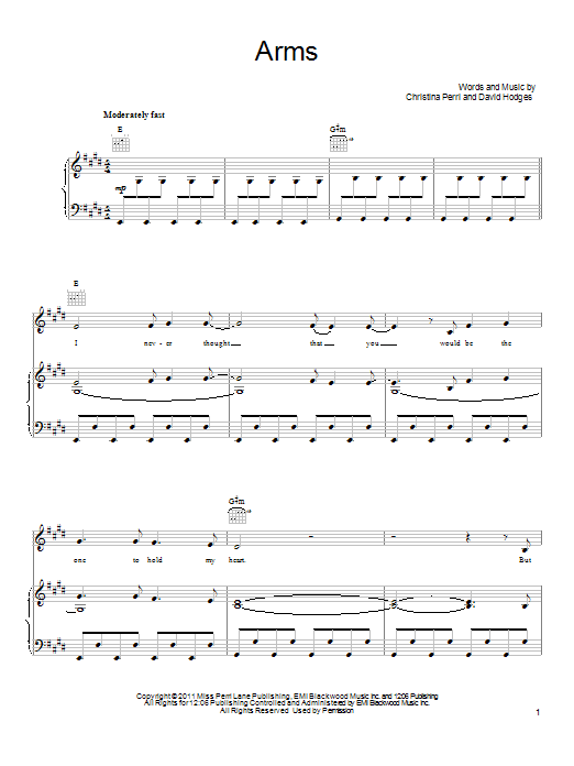 Christina Perri Arms sheet music notes and chords. Download Printable PDF.