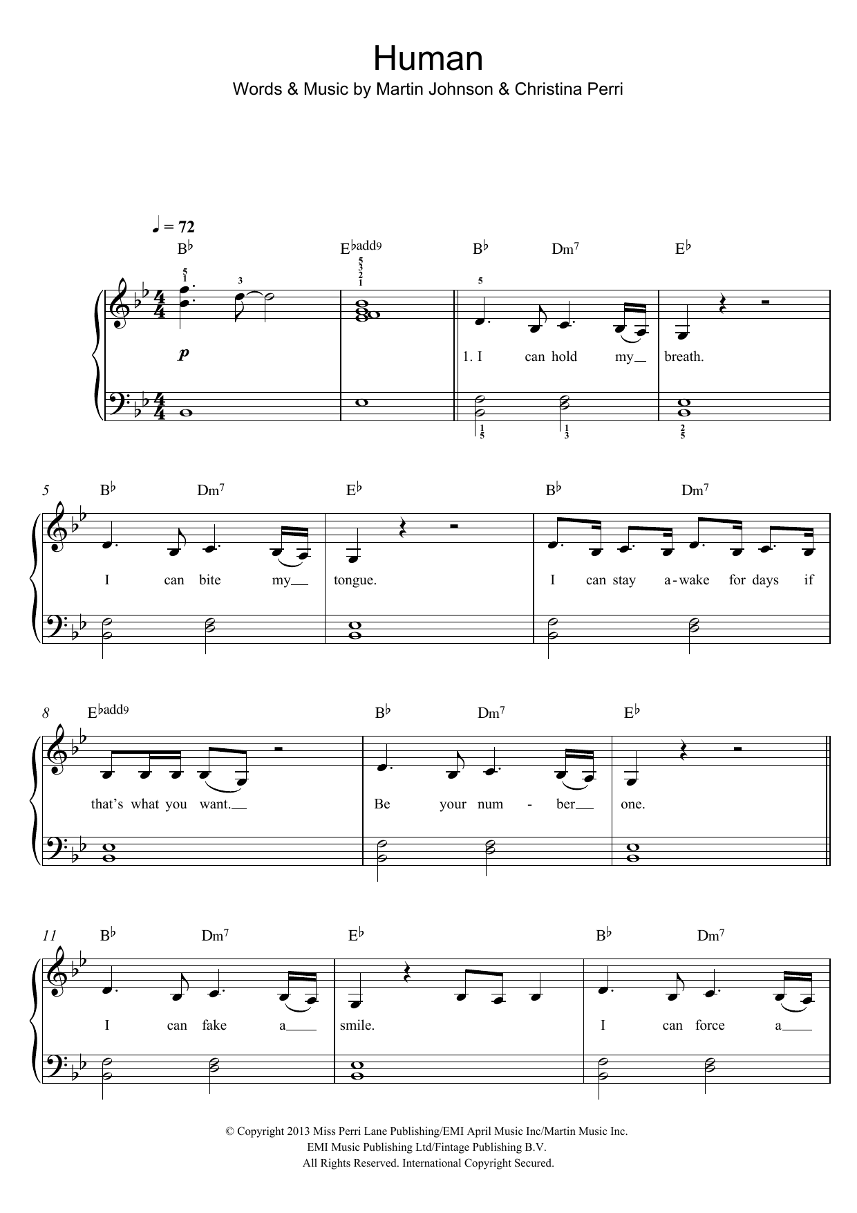 Christina Perri Human sheet music notes and chords. Download Printable PDF.